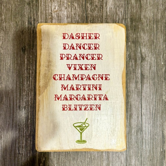 holiday christmas decor reindeers & cocktail artist made sign NWT - Picture 2 of 5